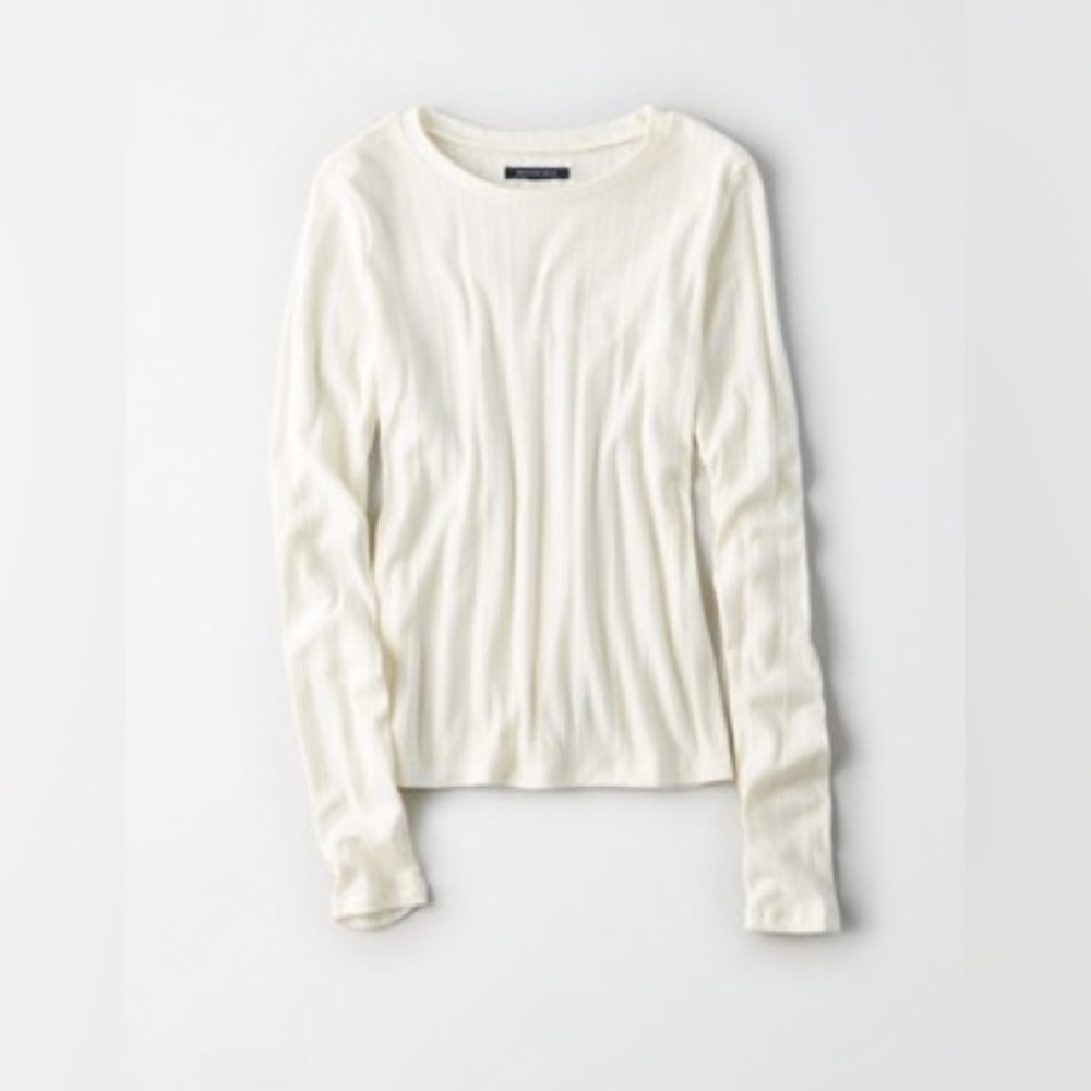 American Eagle Long Sleeve Layering T-Shirt in Cream